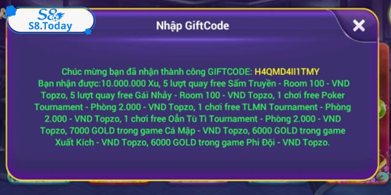 Ưu đãi tặng code miễn phí S8 được hội viên mong chờ